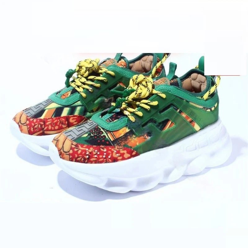 Versace Chain Reaction Sneakers Beige Brown Burgundy Chunky Sneakers - 12