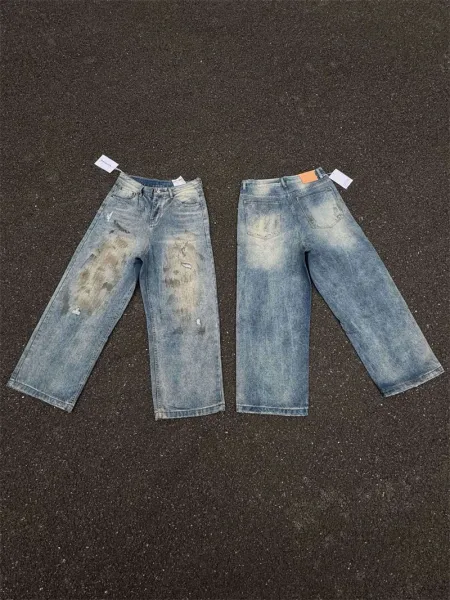 Design Distressed Wide-Leg Jeans Blue - 1