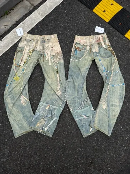 Acne Studios Distressed Embellished Denim Jeans Multicolor - 1