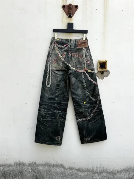 Acne Studios Chain-Embellished Distressed Wide-Leg Jeans - 1