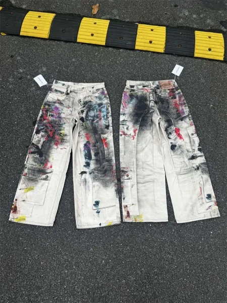 Design Paint-Splatter Wide-Leg Cargo Jeans Multicolor - 1