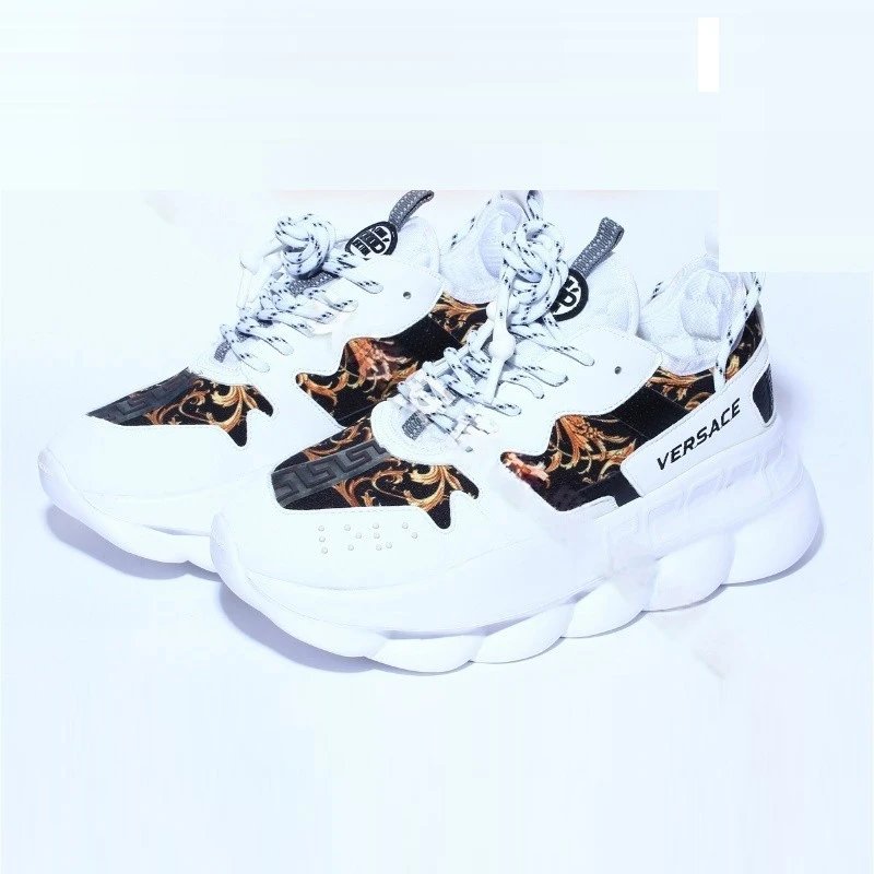Versace Chain Reaction Sneakers Beige Brown Burgundy Chunky Sneakers - 17
