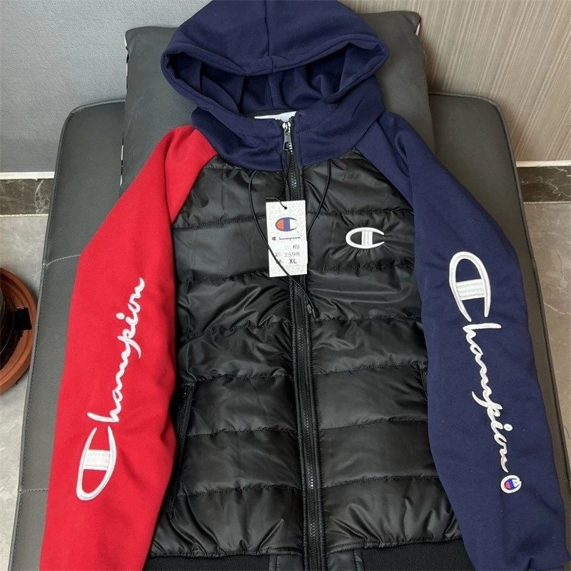 Champion Color-Block Quilted Hooded Jacket Black / Red / Navy Outerwear