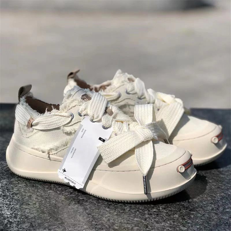 Design Denim-Texture Platform Sneakers Blue Beige - 18