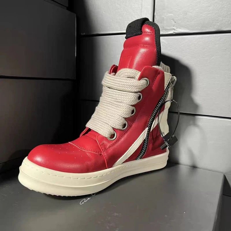 Rick Owens DRKSHDW Red Leather Zip-Up High-Top Sneaker Boots