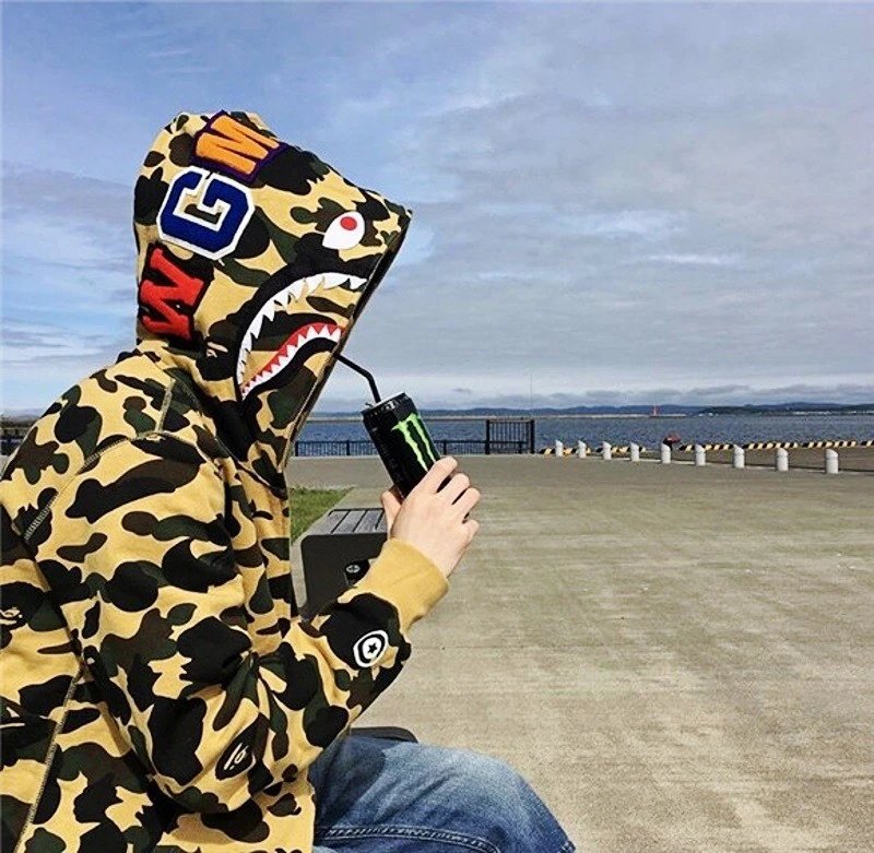A Bathing Ape Shark Camo Full-Zip Hoodie Army Green - 11