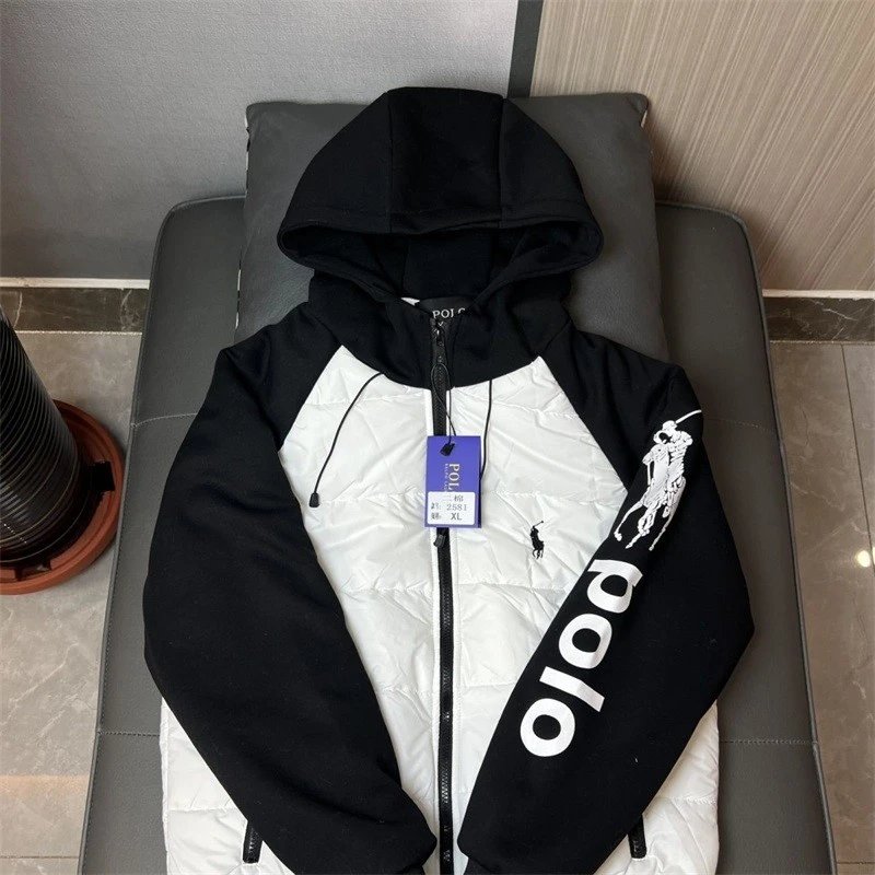 Polo Ralph Lauren Hooded Puffer Jacket Black / White Hoodie