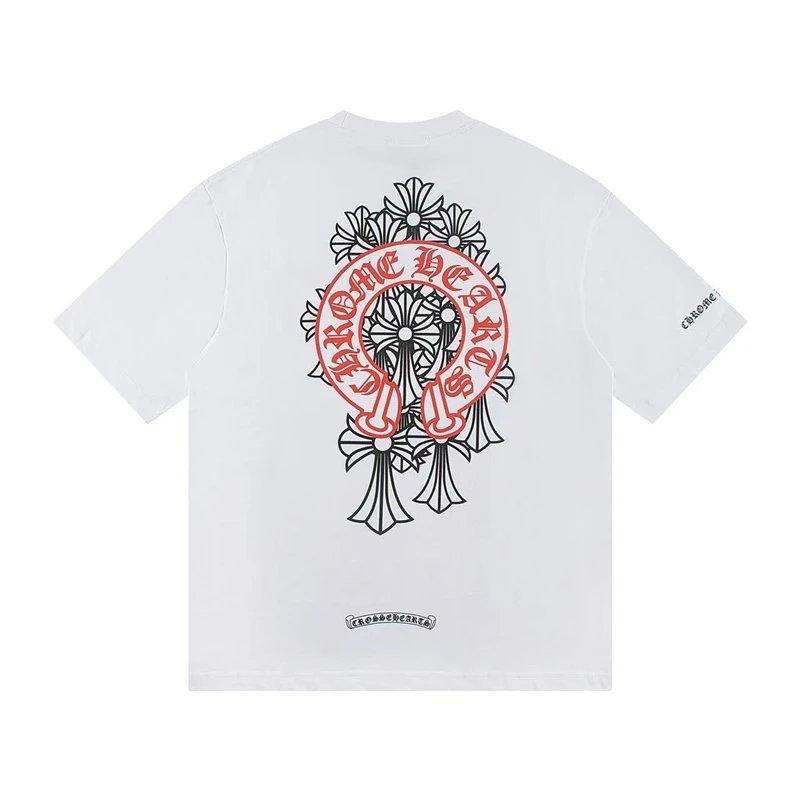 Chrome Hearts T-shirt Red Horseshoe Cross Logo White