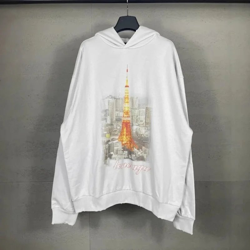 Black Tokyo Tower Graphic Oversized Hoodie