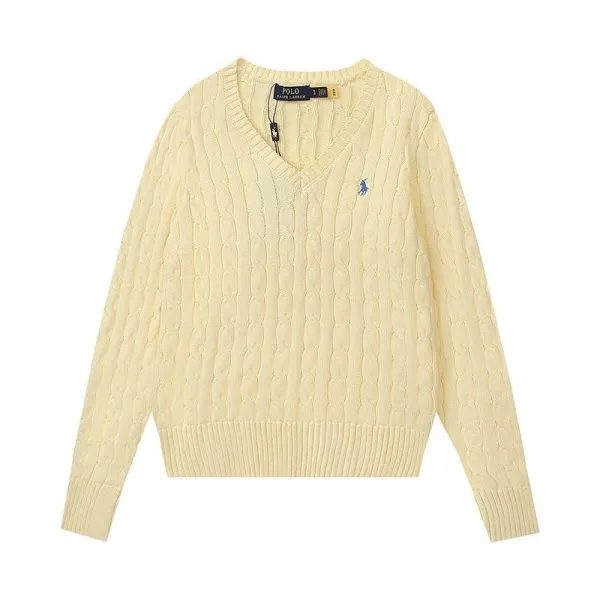 Polo Ralph Lauren Cable Knit V-Neck Sweater Pale Yellow - 1