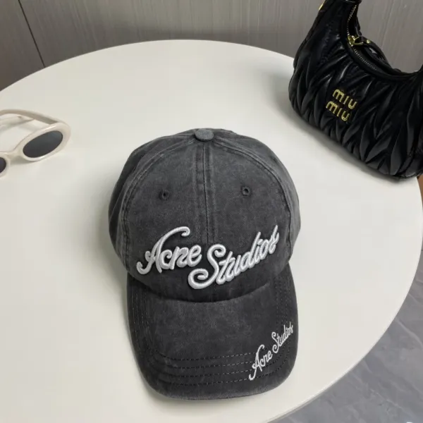 Acne Studios Logo Embroidery Washed Denim Baseball Cap Gray - 1