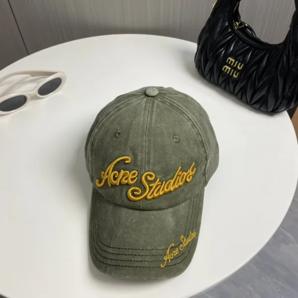 Acne Studios Script Embroidered Army Green Baseball Cap - 1