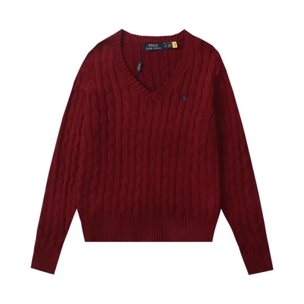Polo Ralph Lauren Cable Knit V-Neck Sweater Burgundy - 1