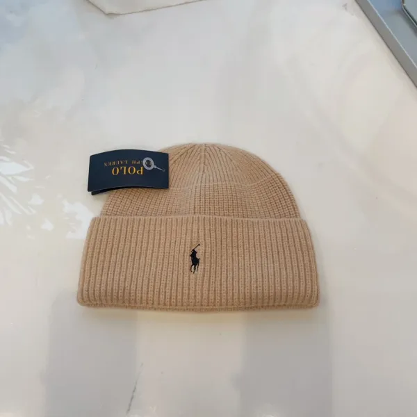 Ralph Lauren Classic Ribbed Beanie Beige Hat - 1