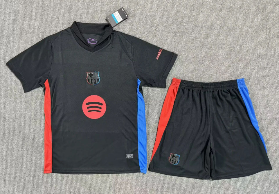 Barcelona Black Soccer Jersey and Shorts Set
