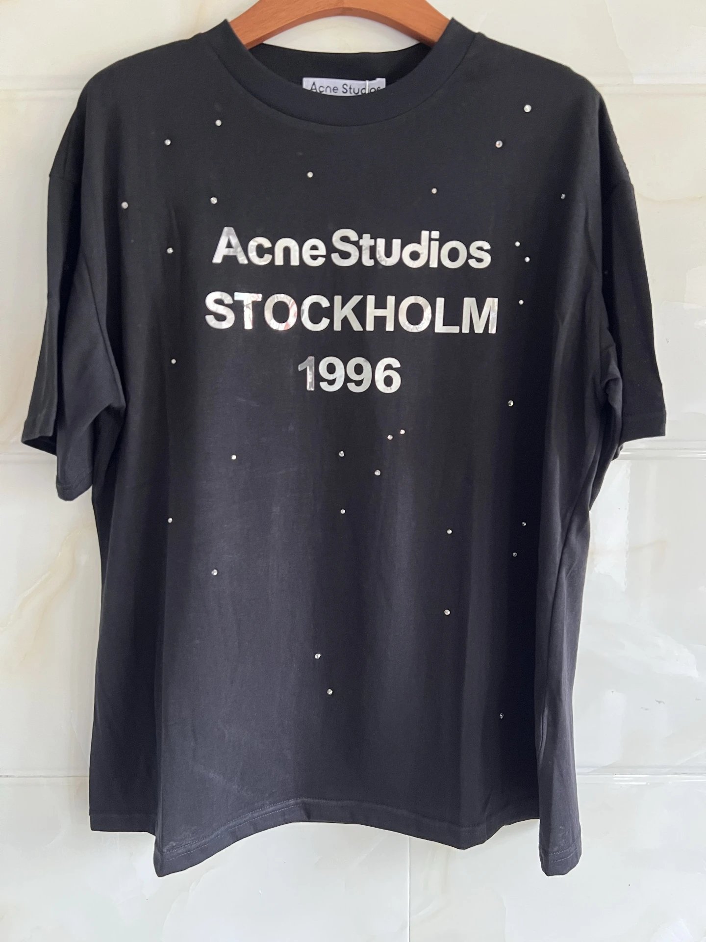 Acne Studios Stockholm 1996 Rhinestone-Embellished Black T-Shirt