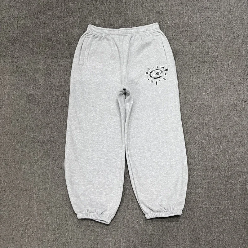 ADWYSD Matching Series Heather Grey Sweatpants with Sun Print and Cuffed Hems - rep spodnie