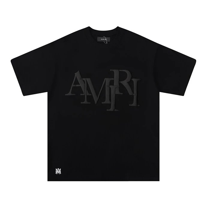 DU-525 ami-2025 spring and summer new logo round neck T-shirt high street men and women with the same paragraph loose classic letters printed fireworks short sleeve
