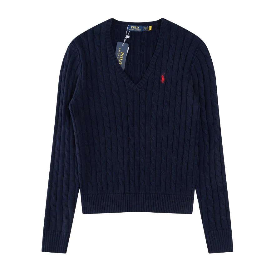 buu. 1.5-13 Colors Classic Small Logo Embroidered V-Neck Pullover Cable Knit Cardigan Sweater Pure Cotton