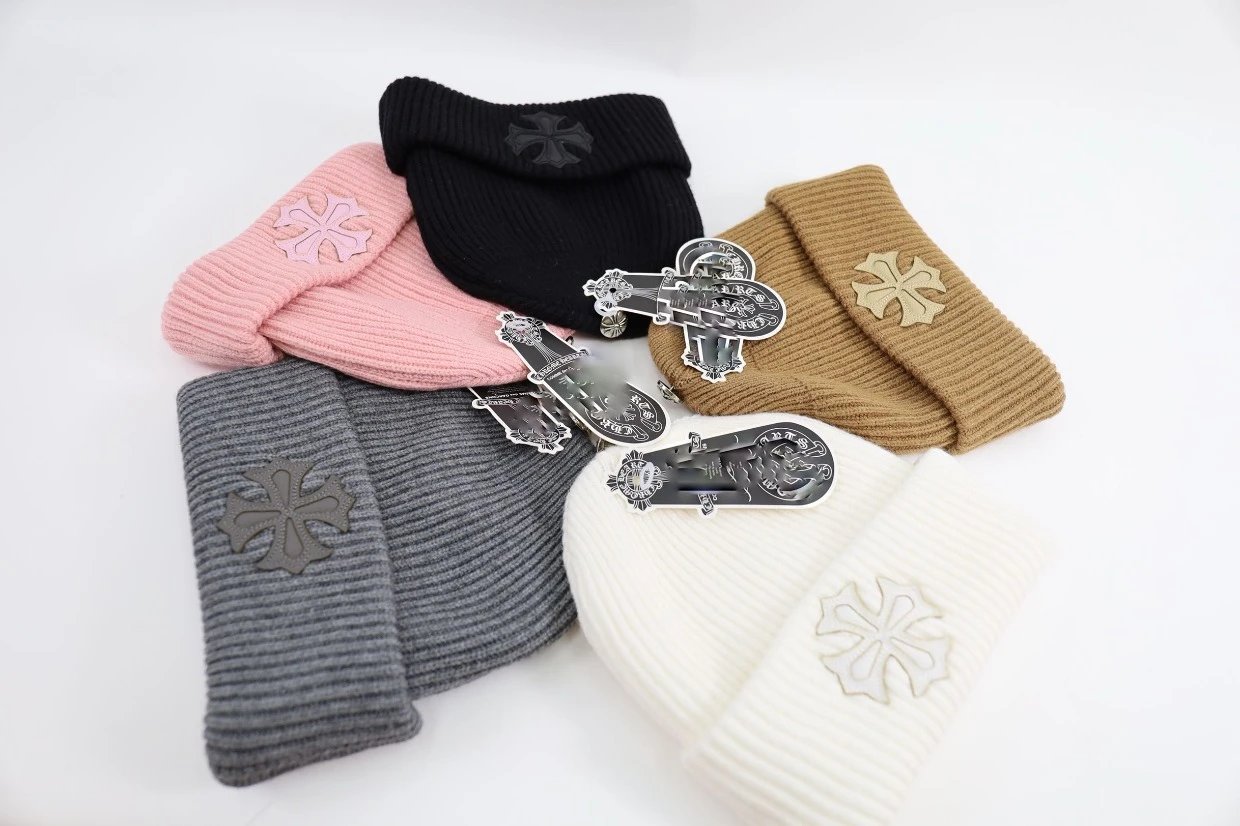 Genuine Leather Cross Logo Knitted Wool Beanie Hat with Leather Tag