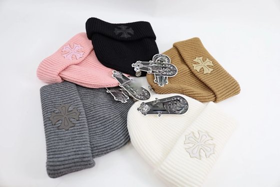 Genuine Leather Cross Logo Knitted Wool Beanie Hat with Leather Tag