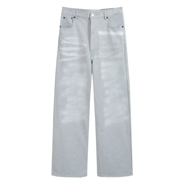 Design Wide-Leg Distressed Gray Jeans - 1