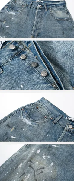 Design Wide-Leg Distressed Gray Jeans - 5