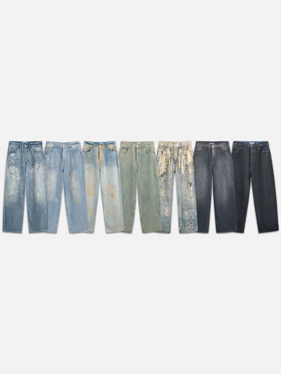 AC washed distressed hand-painted splashed denim shorts