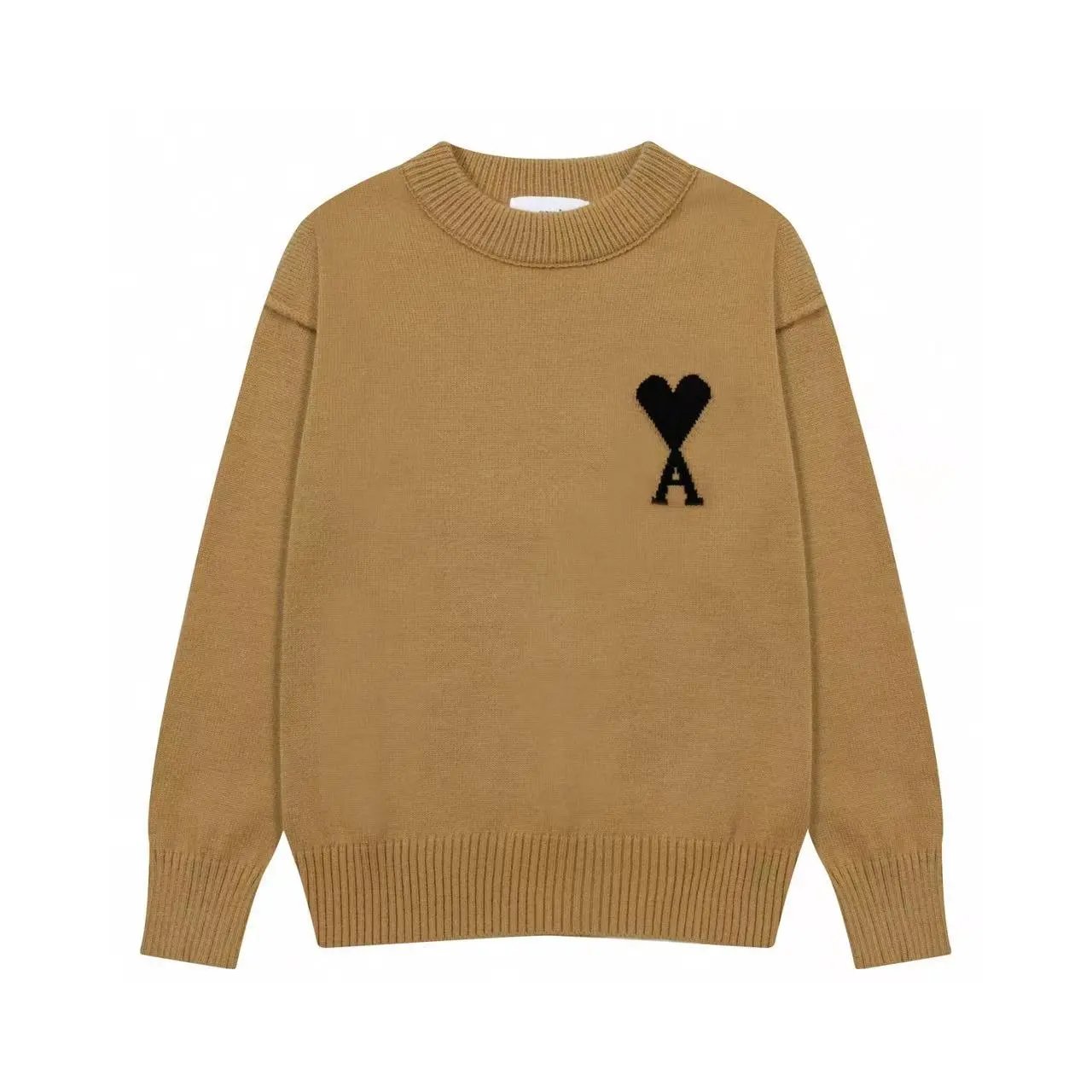 AMI Paris Ami de Coeur Crewneck Sweater Camel