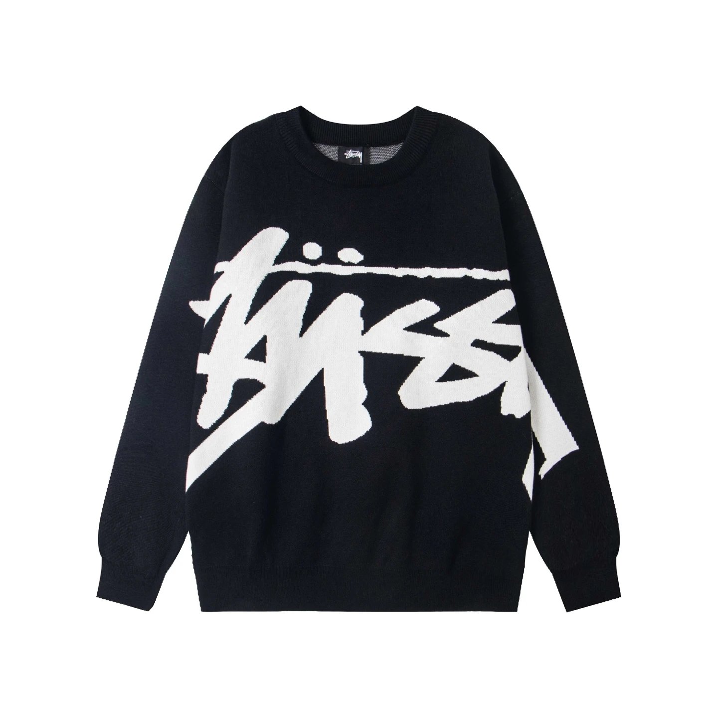 Stussy Crewneck Sweater Stock Logo Black