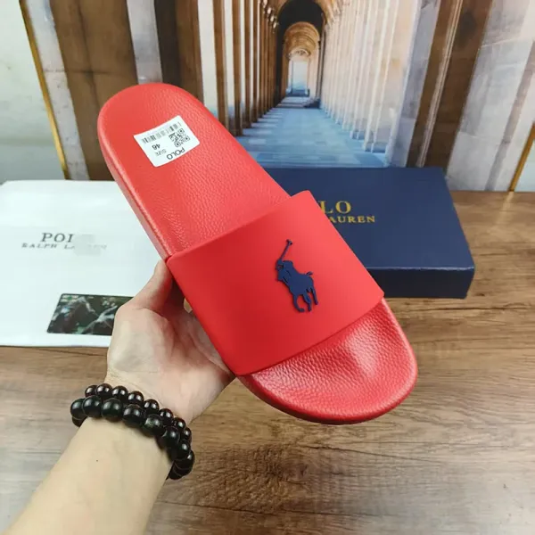 Polo Ralph Lauren Slide Sandals Red with Navy Pony Logo Slippers - 1