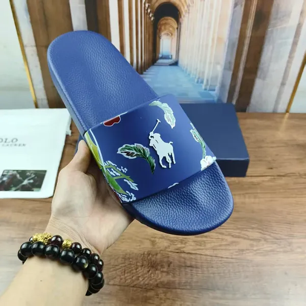 Polo Ralph Lauren Floral Print Slide Sandals Navy Blue Slippers - 1