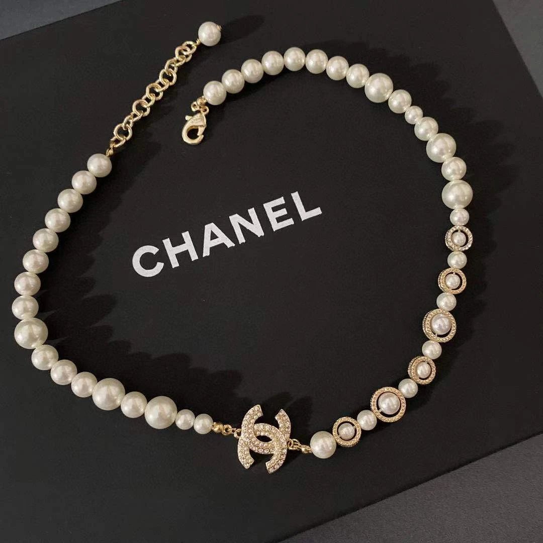 Chanel Pearl and CC Logo Necklace White Jewelry - 14