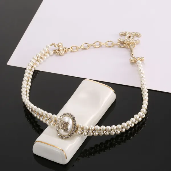 Chanel Pearl & Crystal CC Logo Choker Necklace Jewelry - 1