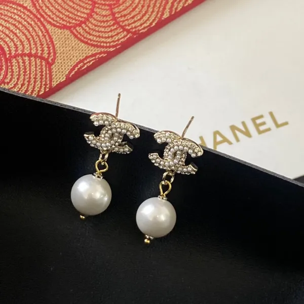Chanel CC Logo Pearl Drop Earrings Gold Tone Jewelry - 1
