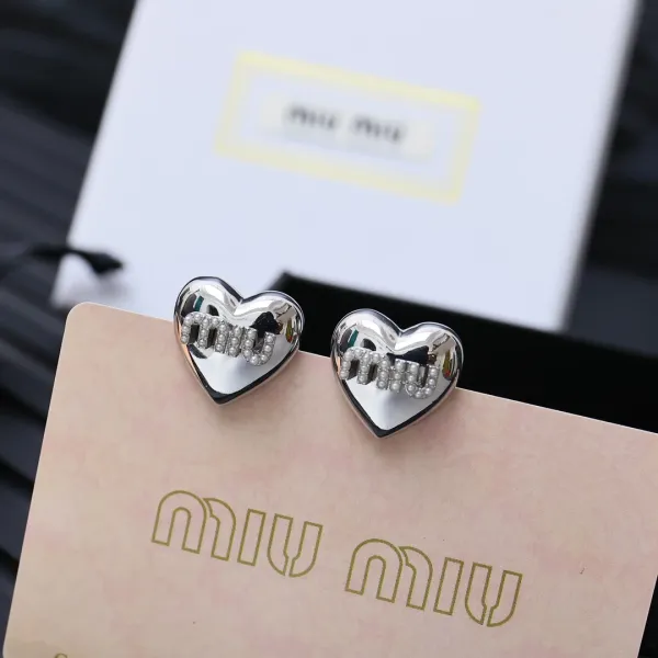 Miu Miu Heart Pearl Logo Earrings Silver Jewelry - 1