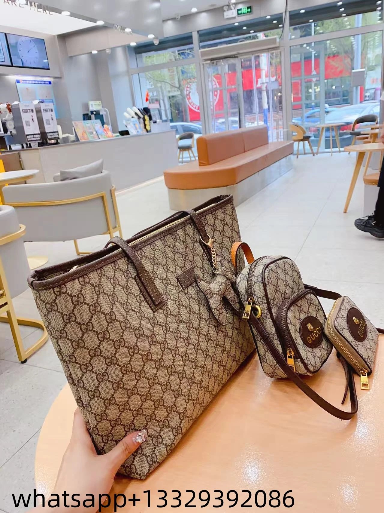 Gucci Floral Print Tote Bag with Dior Oblique Makeup Pouches Set White Purple Multicolor Handbags - 19