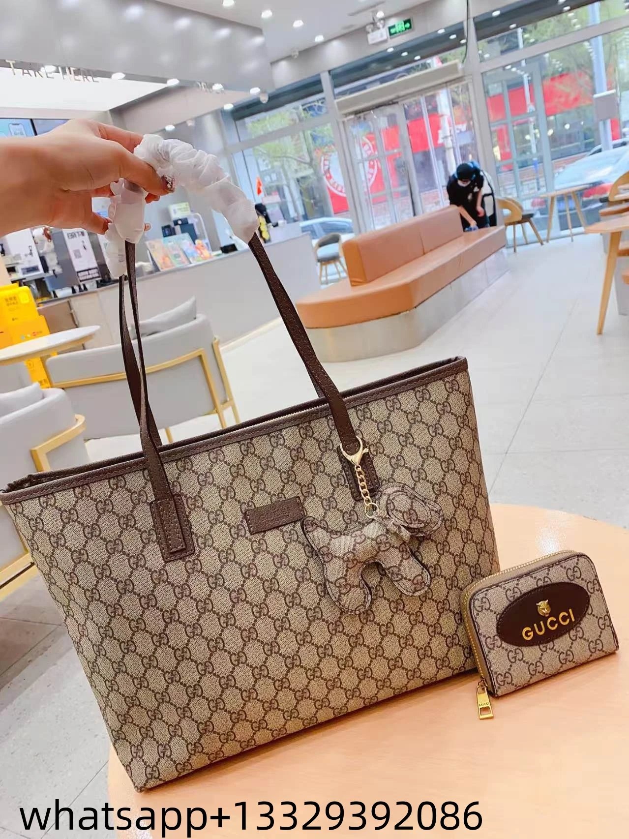 Gucci Floral Print Tote Bag with Dior Oblique Makeup Pouches Set White Purple Multicolor Handbags - 20