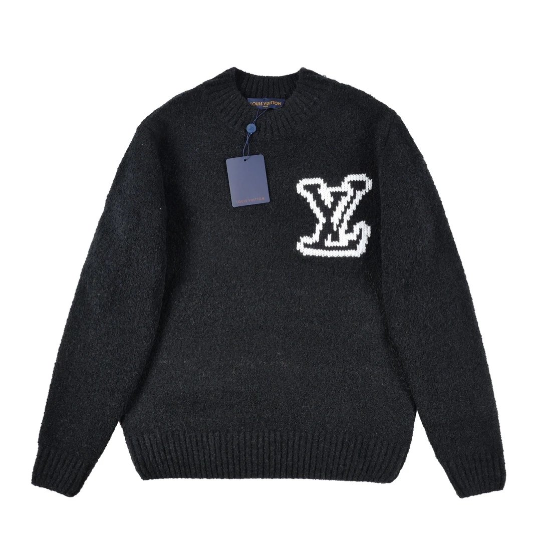 Louis Vuitton Crewneck Sweater Wool Yak Blend Large Logo Elephant Gray