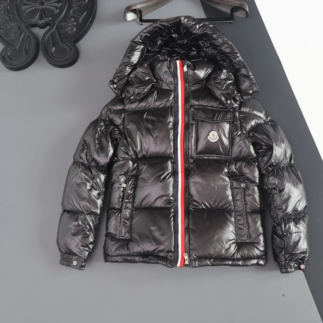 Moncler Down Jacket Tricolor Stripe Black
