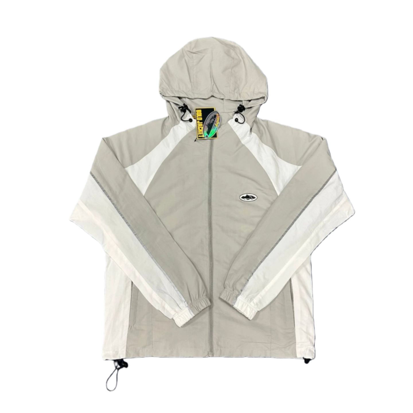 Beige and White Colorblock Windbreaker Jacket