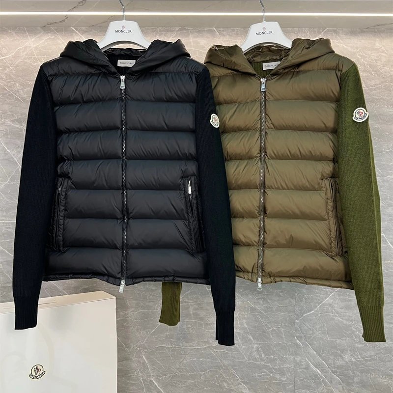 DU-9.30 wool sleeve men's spliced hooded brim letter knitted down jacket
