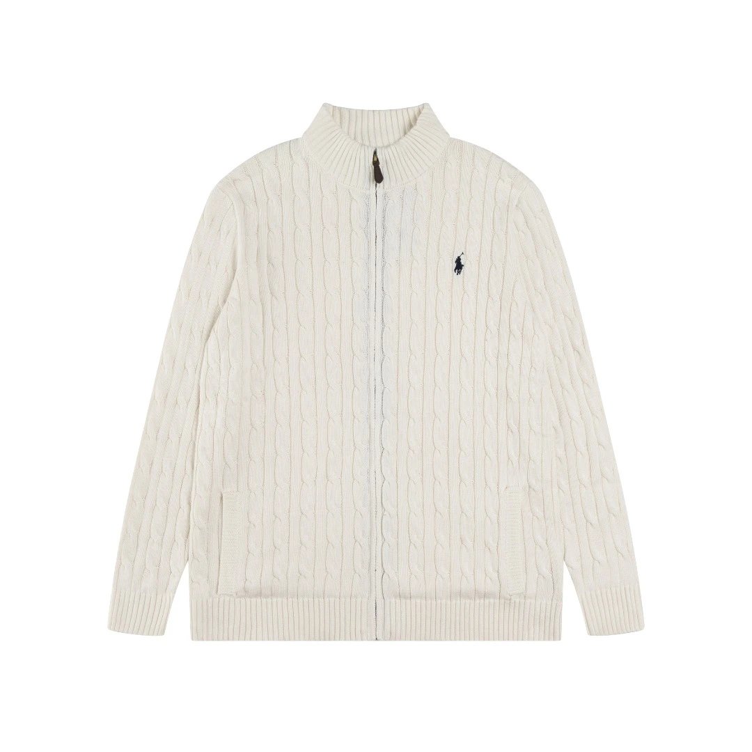 Ralph Lauren Cream Cable Knit Zip-Up Cardigan