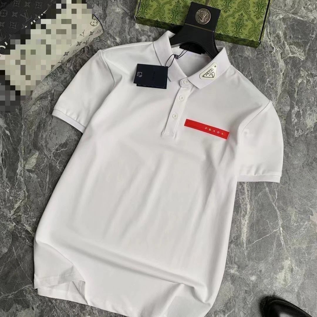 Prada Shirts Short-Sleeve Polo Shirt with Triangle Logo Patch — 17