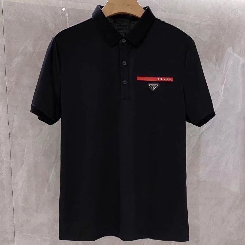 Prada Shirts Short-Sleeve Polo Shirt with Triangle Logo Patch — 14