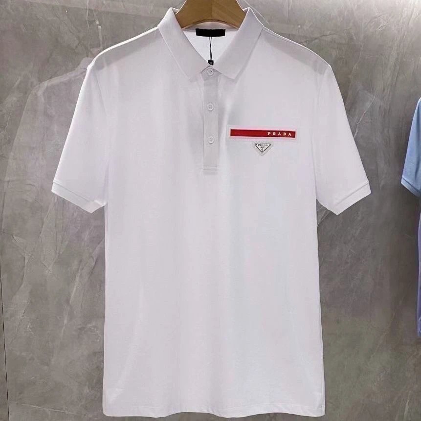 Prada Shirts Short-Sleeve Polo Shirt with Triangle Logo Patch — 15