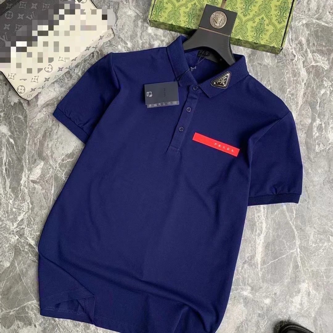 Prada Shirts Short-Sleeve Polo Shirt with Triangle Logo Patch — 1