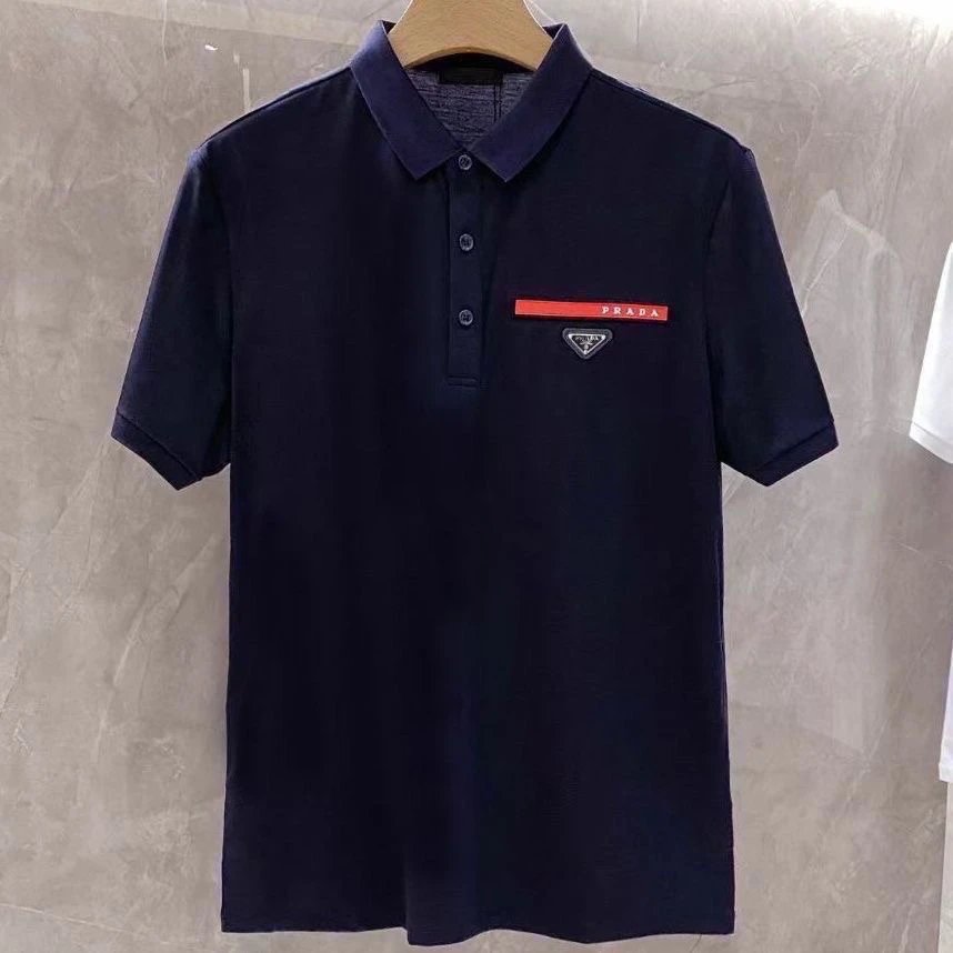 Prada Shirts Short-Sleeve Polo Shirt with Triangle Logo Patch — 16