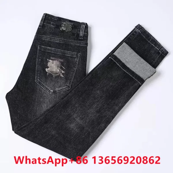 Design Black Washed Distressed Jeans with Embroidered Pocket Detail - 1