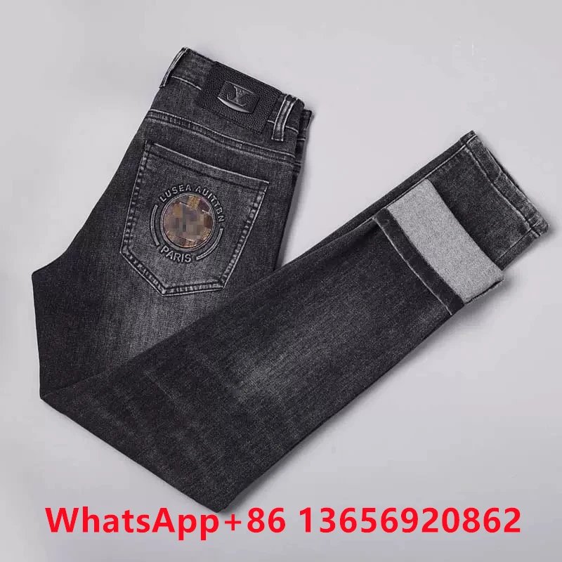 Design Distressed Black Denim Jeans with Patch Pocket and Contrast Cuff - 1